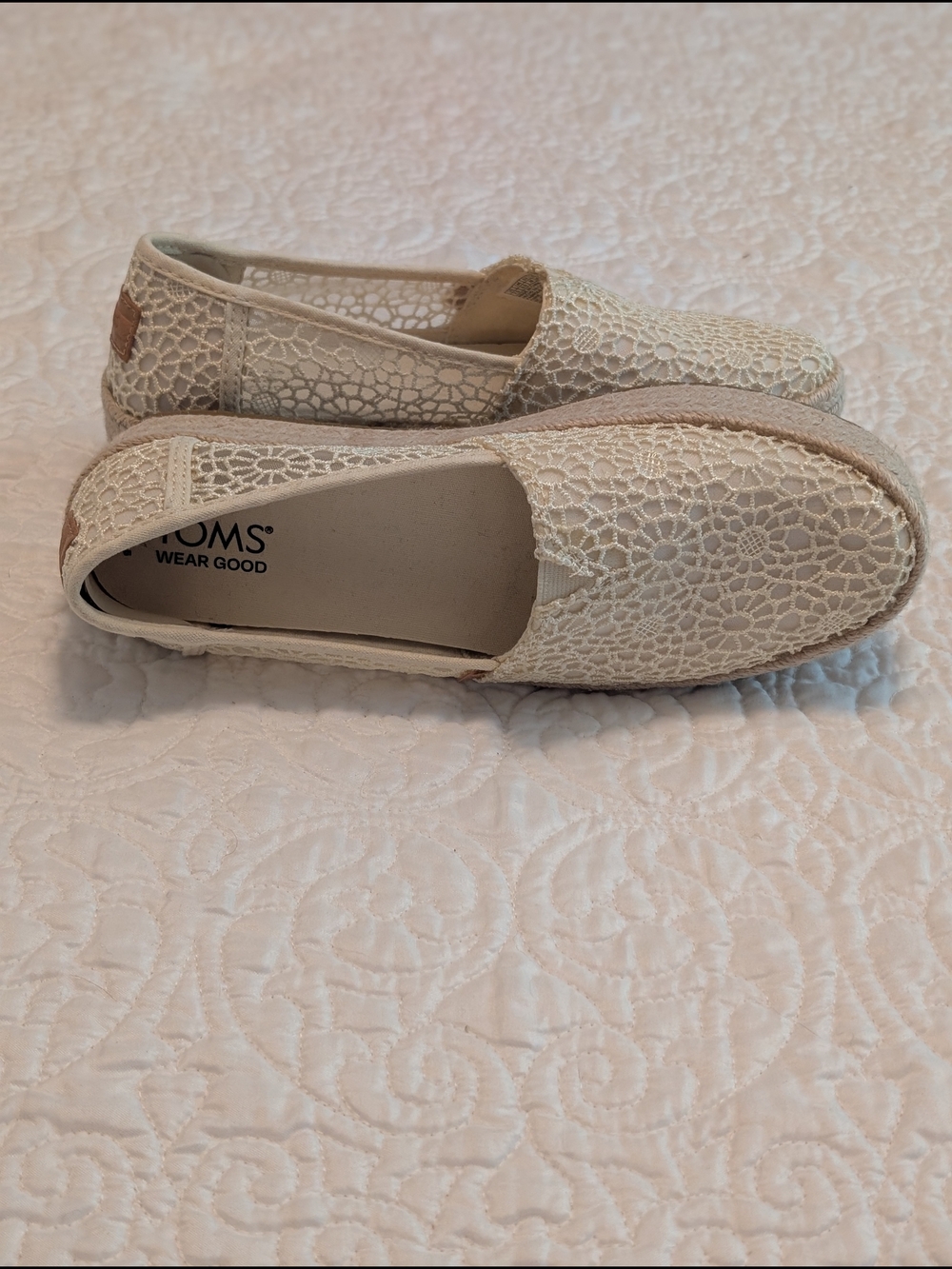 Toms Cream Crochet Slip-On Flats